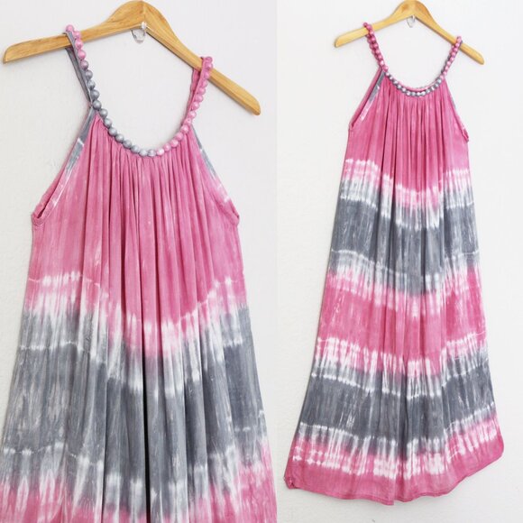 Napua Collection Honolulu Hawaii Beaded Halter Neck Maxi Dress Tie Dye Ombre OS - Picture 10 of 13